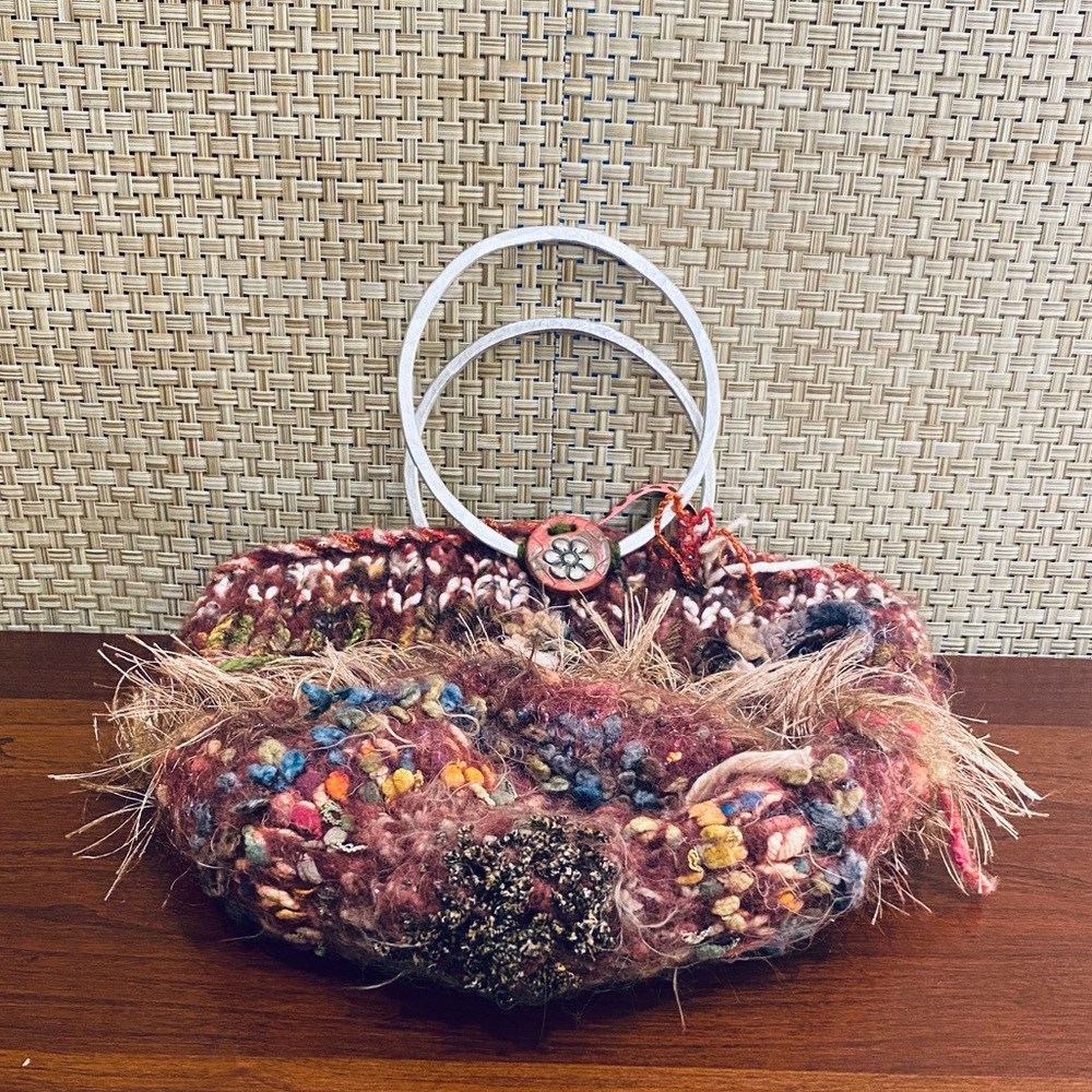 🌟HP🌟VTG 1990s Handmade Ring Handle Chunky Knit Bucket Bag by Miss Chickpea - Picture 12 of 13